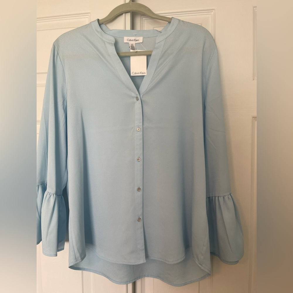 Calvin Kline baby blue blouse size L NWT